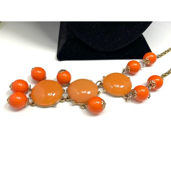Handmade Upcycled Orange Cascade Statement Necklace and Earring Set - Picture 10 of 15